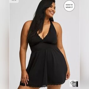 NWT Torrid Black Lace Trim Wireless Swim Dress With Brief